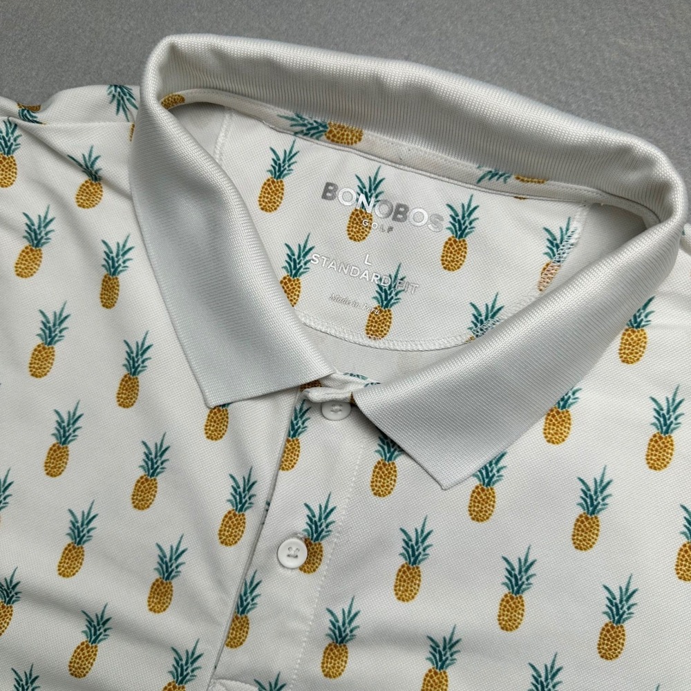 Bonobos Golf Polo Shirt Mens L White Pineapple Print Standard Fit RN128054